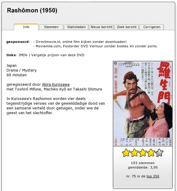 Een typische filmpagina